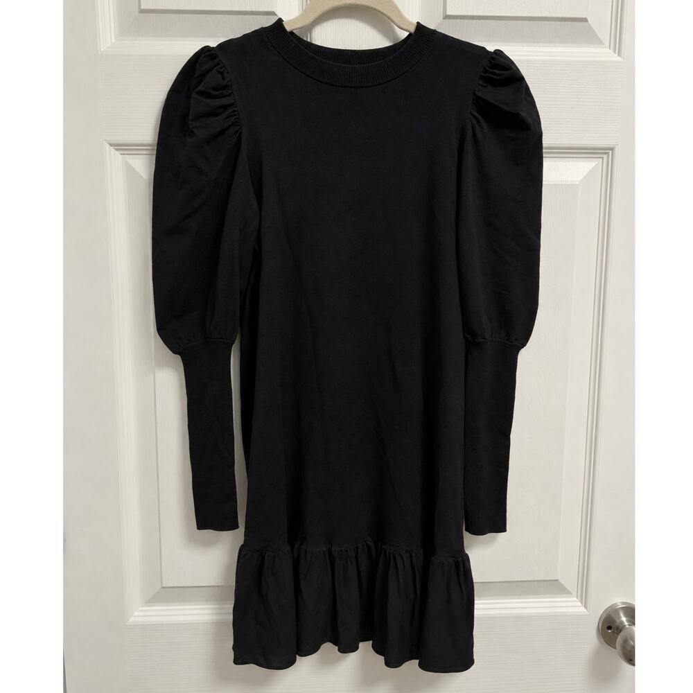 Y.A.S Black Puff Sleeve Ruffle Hem Knit Dress Size Small
